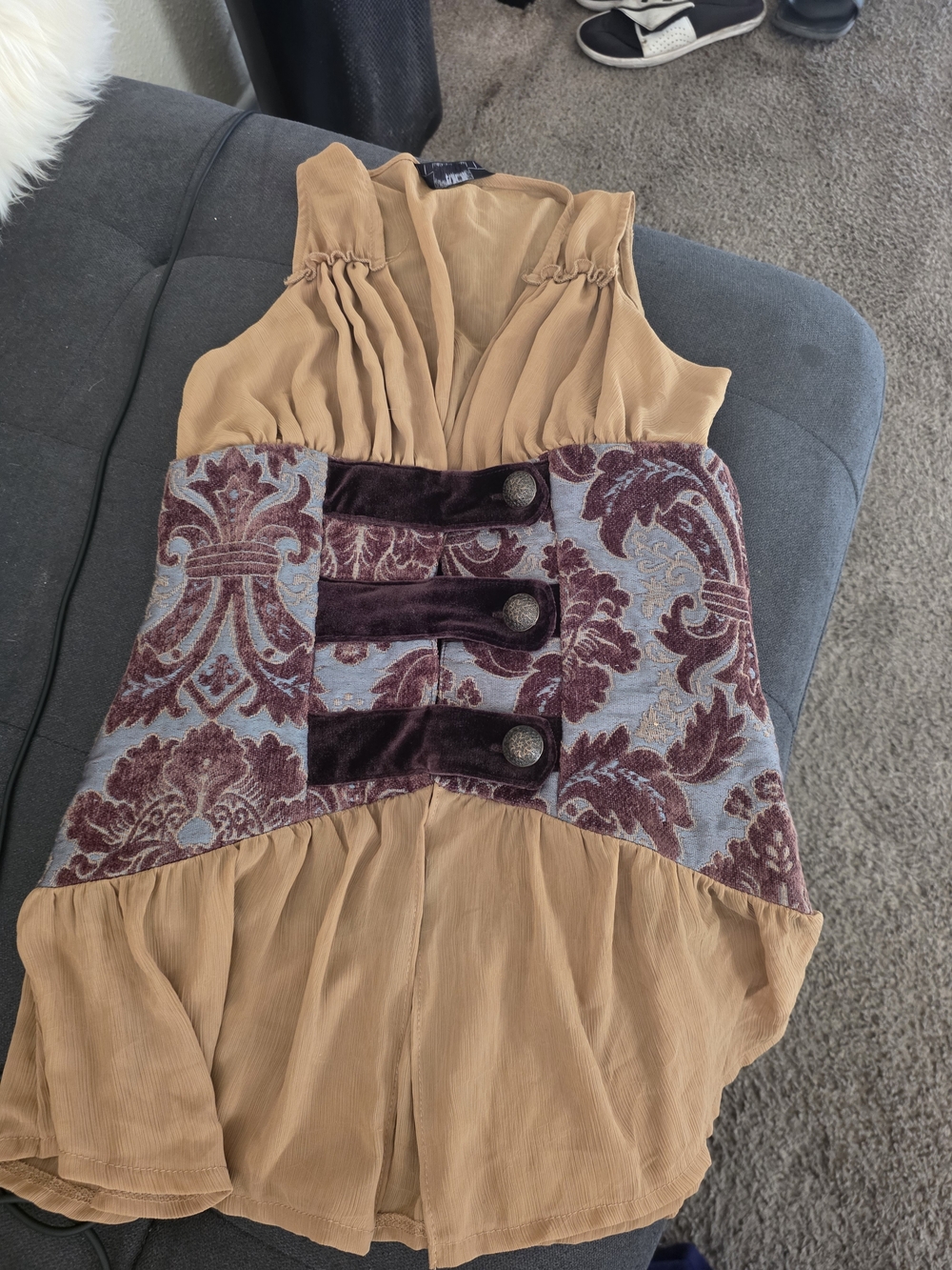 BKE Boho Sculpted Waist Vest Top in Tan and Plum